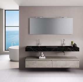 Top bagno con doppio lavabo integrato cassettoni (NERO-GRAFITE/AVANA-PIETRA)
